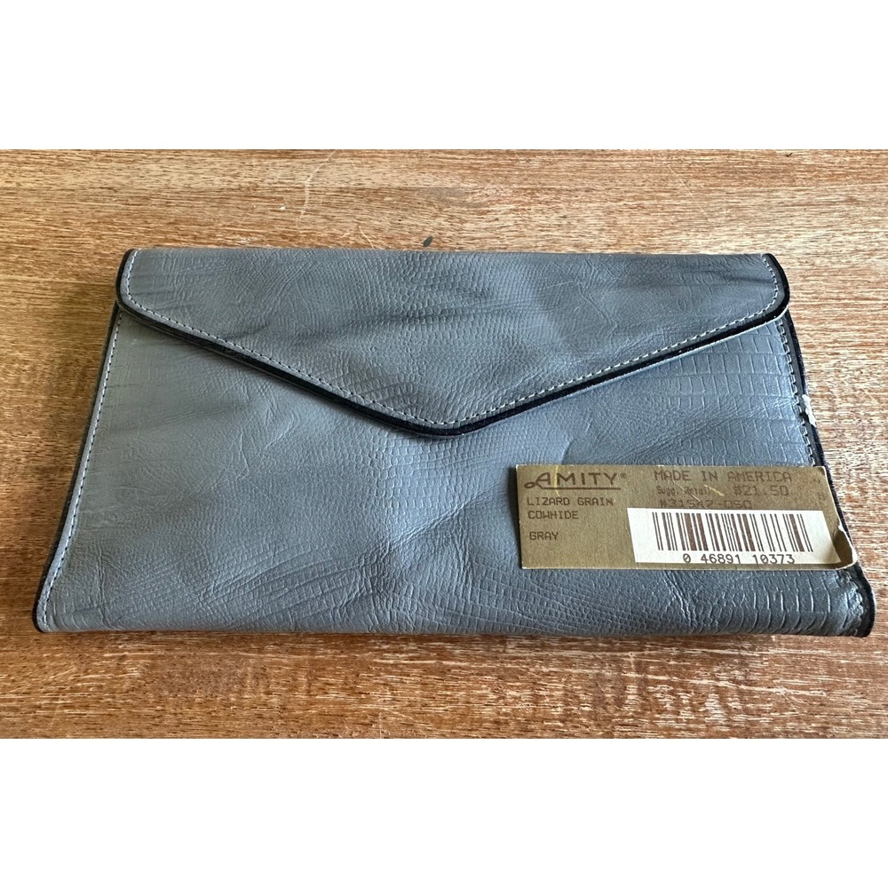 Amity Vintage Gray Lizard Grain Cowhide Leather Clutch Wallet Made in USA 31547